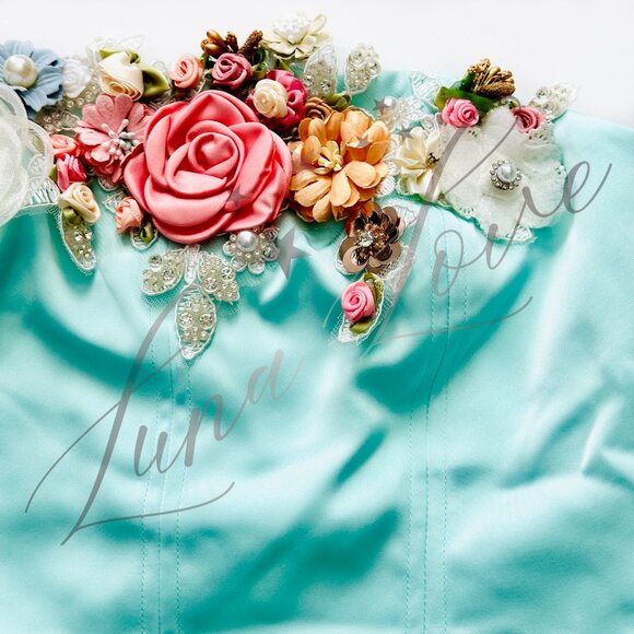 FILLYBOO Peaches & Pearls Bustier In Pastel Aqua (size S) NWT - Picture 4 of 10